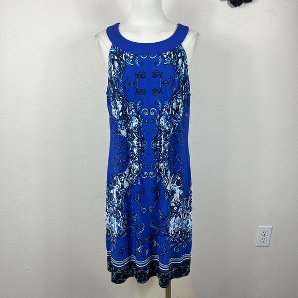 Sangria Dresses & Skirts - Sangria Dress Womens Large Blue Graphic Halter Shift Knee Length Party Cocktail